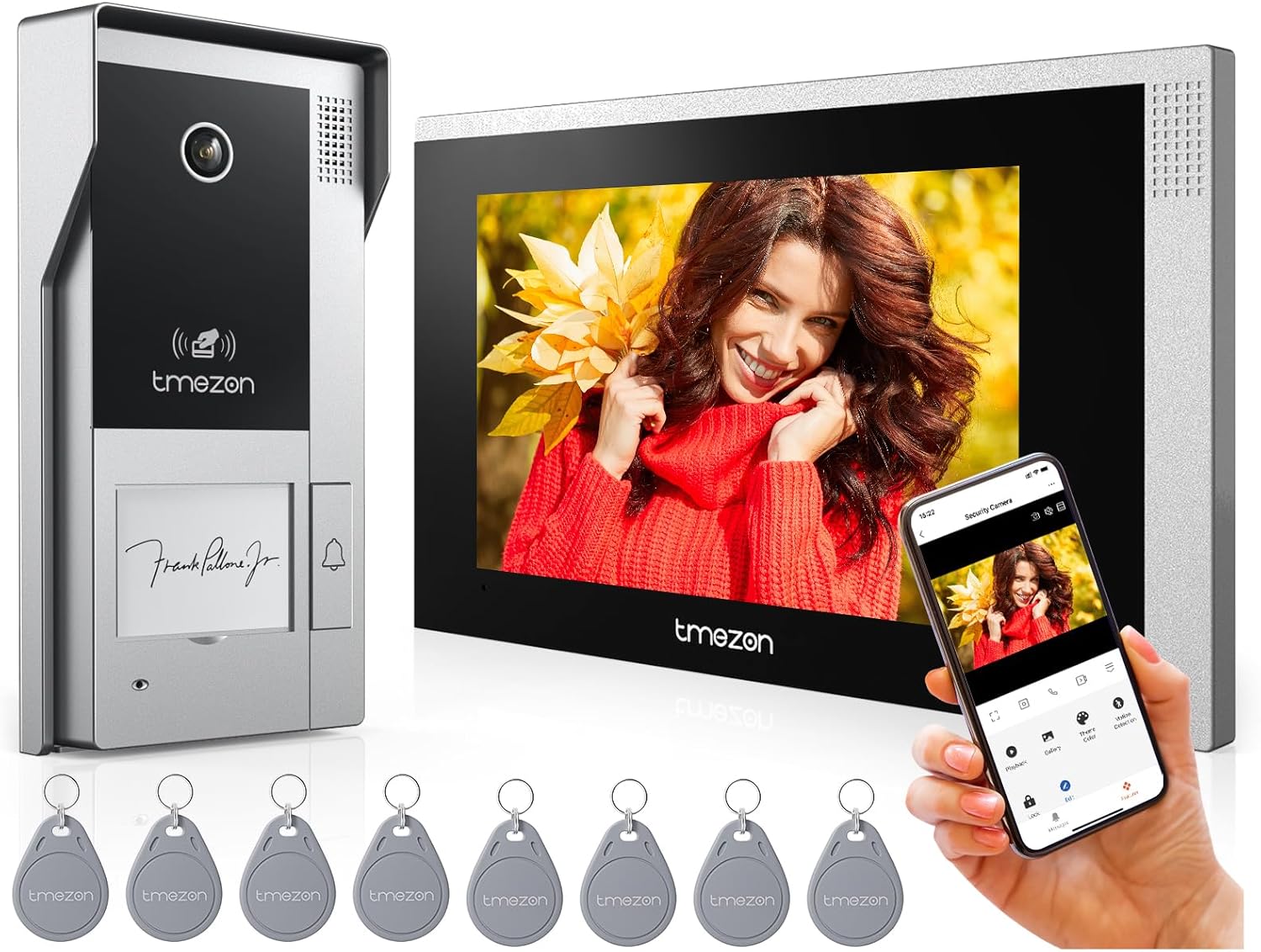 TMEZON WiFi Video Doorbell Intercom System with 7 Inch Monitor, 1080P Camera, Night Vision, Remote Unlock, Snapshot - No Fees