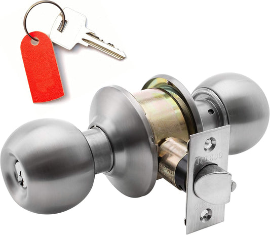 TOLEDO Double Cylinder Knob Lock Set with Bump-Pick Resistance: Keyed Alike on Both Sides for Enhanced Security - Stainless Steel with Satin Chrome Finish