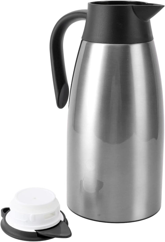 Tomotato 2L Stainless Steel Thermal Carafe - Double Walled Vacuum Insulation - 12 Hour Heat Retention - Hot Water Tea Kettle - Brushed Silver