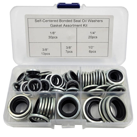 Tom's World Self-Centered Bonded Seal Oil Washer Assortment Kit - 1/8'', 1/4'', 3/8'', 1/2'' Drain Plug Gaskets