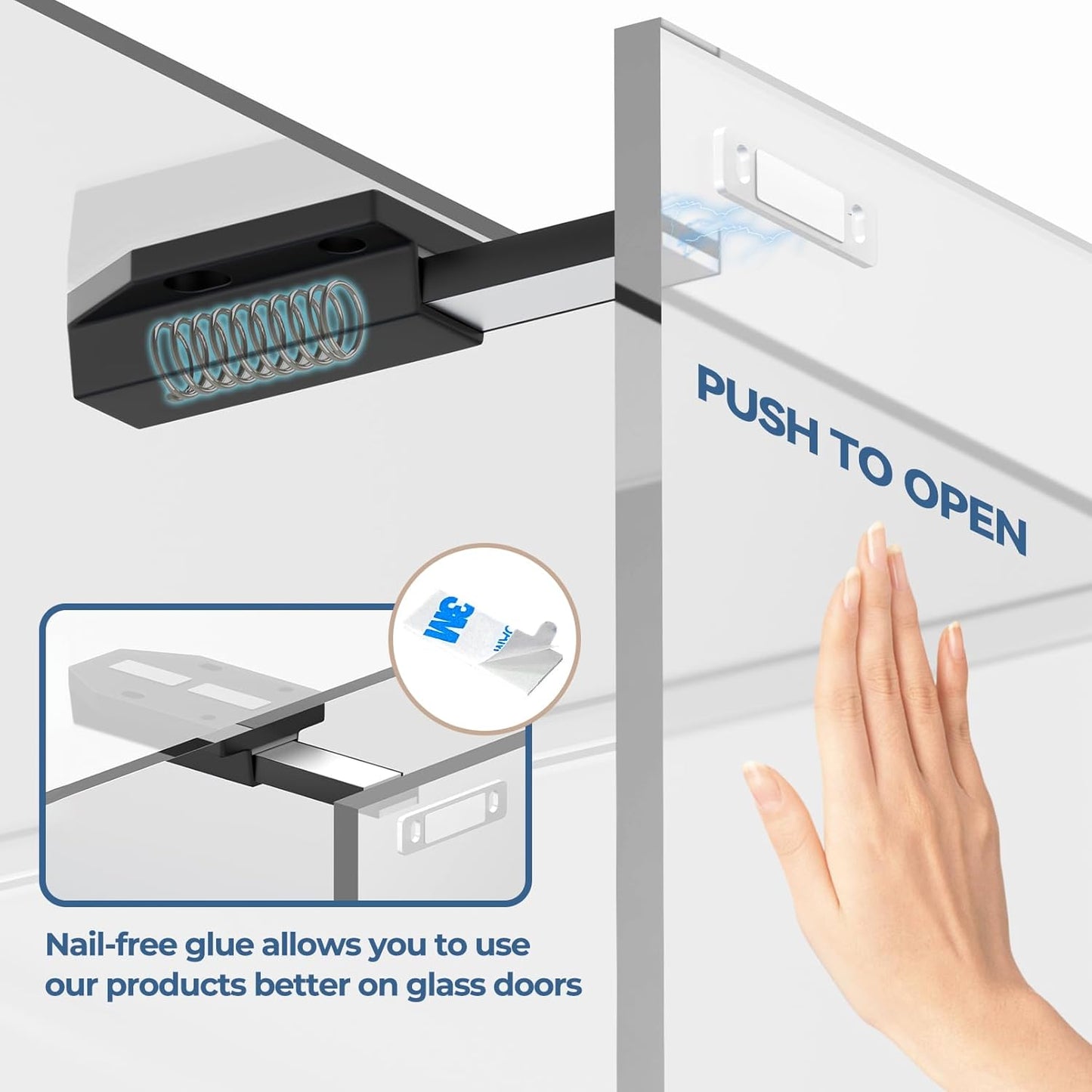 Tonitrui Heavy Duty Magnetic Push Latch for Large Doors - Easy Nail-Free Installation - Kitchen Drawer or Cabinet Touch Release Catch - Black (2 Pack)