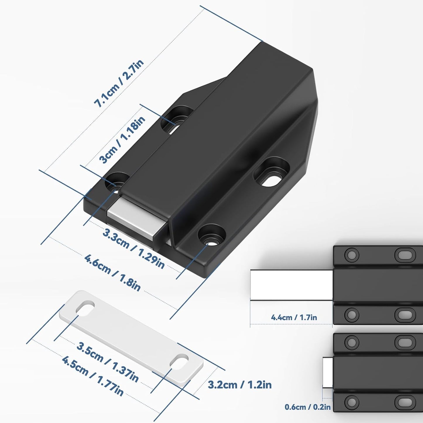 Tonitrui Heavy Duty Magnetic Push Latch for Large Doors - Easy Nail-Free Installation - Kitchen Drawer or Cabinet Touch Release Catch - Black (2 Pack)
