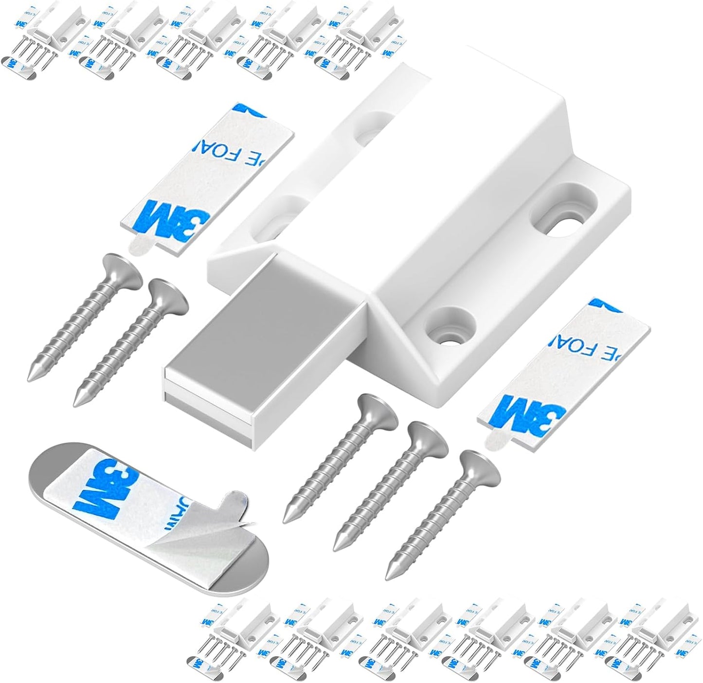 Tonitrui Magnetic Push Latches - Easy Installation Touch Latches for Cabinet Doors - Pack of 12 White Latches