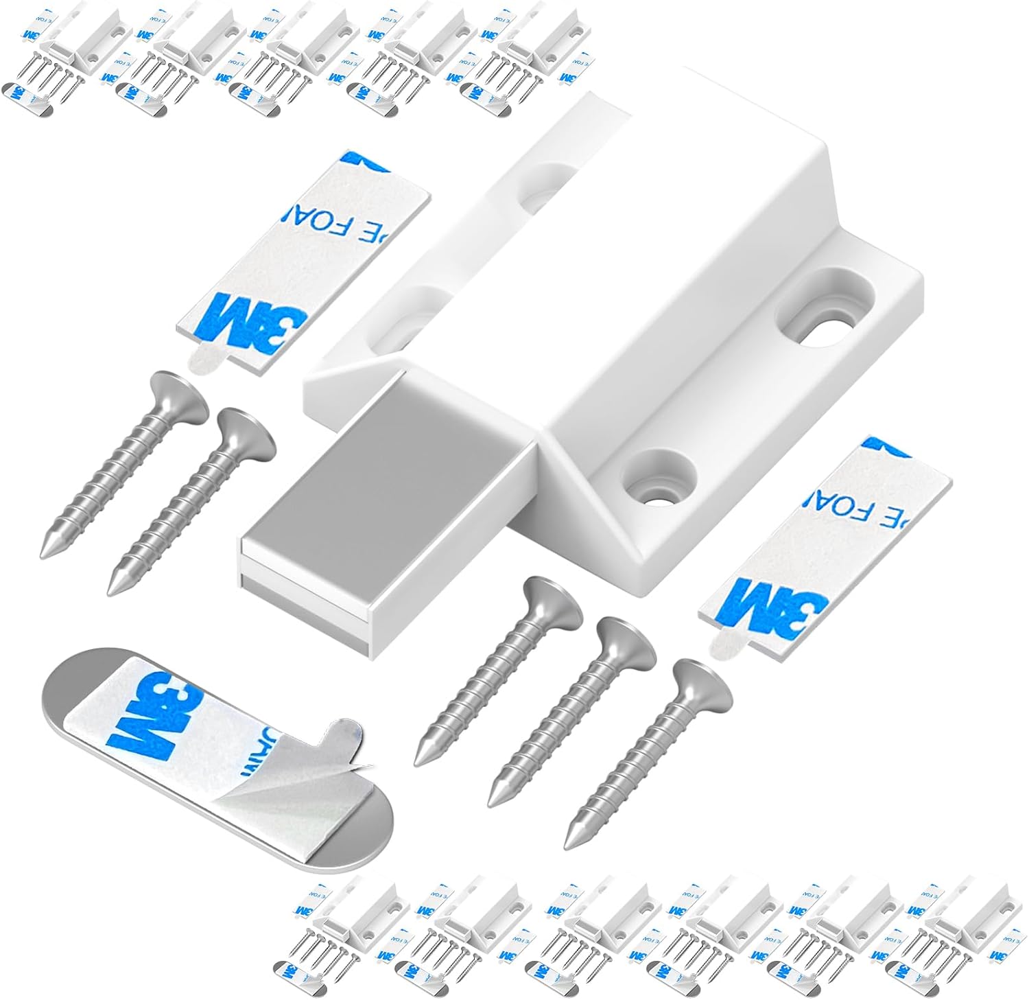 Tonitrui Magnetic Push Latches - Easy Installation Touch Latches for Cabinet Doors - Pack of 12 White Latches