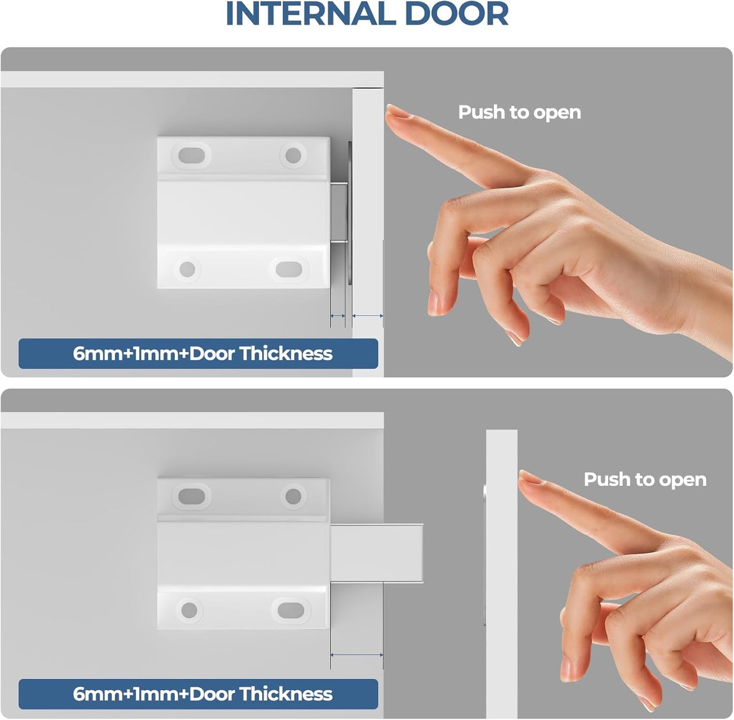 Tonitrui Magnetic Push Latches - Easy Installation Touch Latches for Cabinet Doors - Pack of 12 White Latches