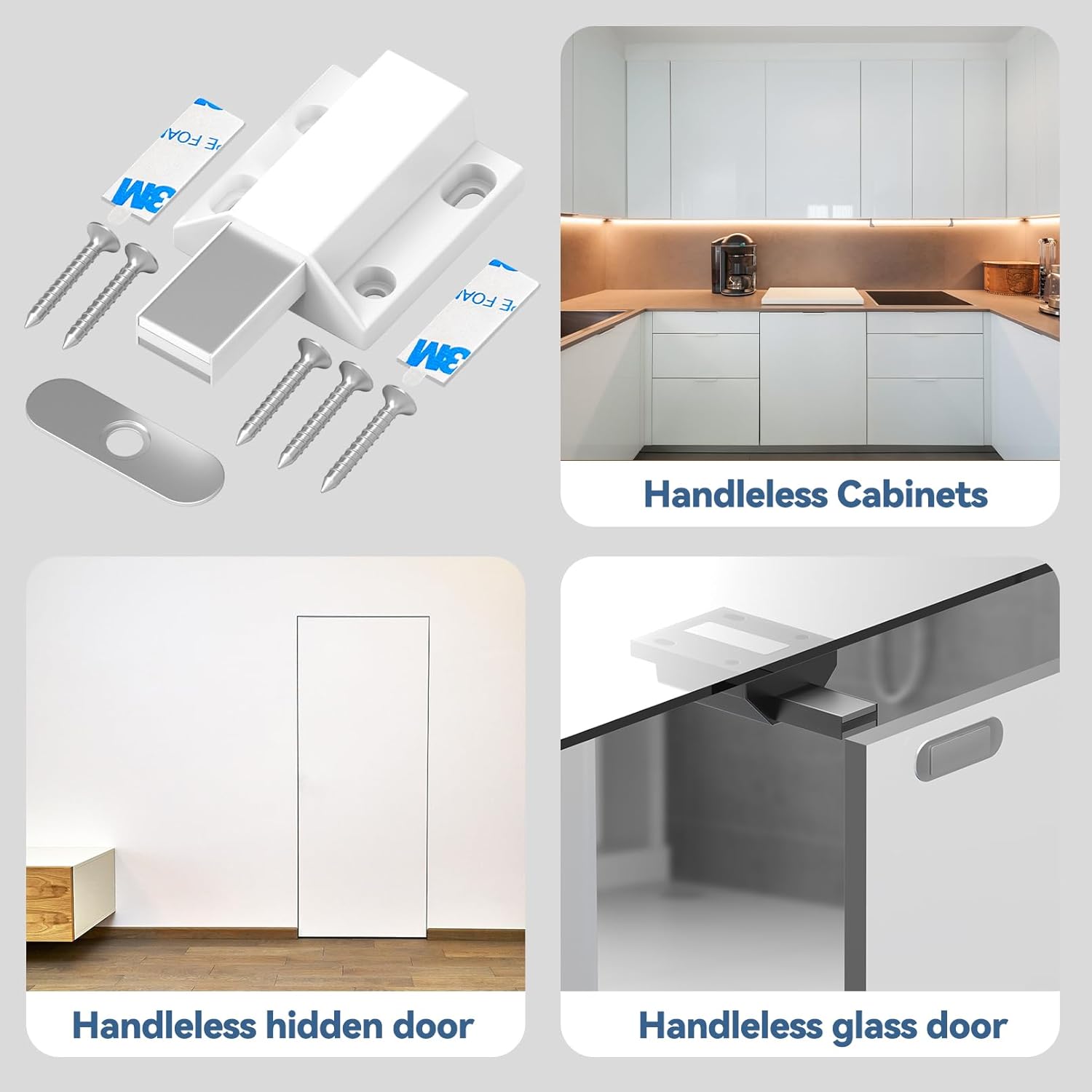 Tonitrui Magnetic Push Latches - Easy Installation Touch Latches for Cabinet Doors - Pack of 12 White Latches