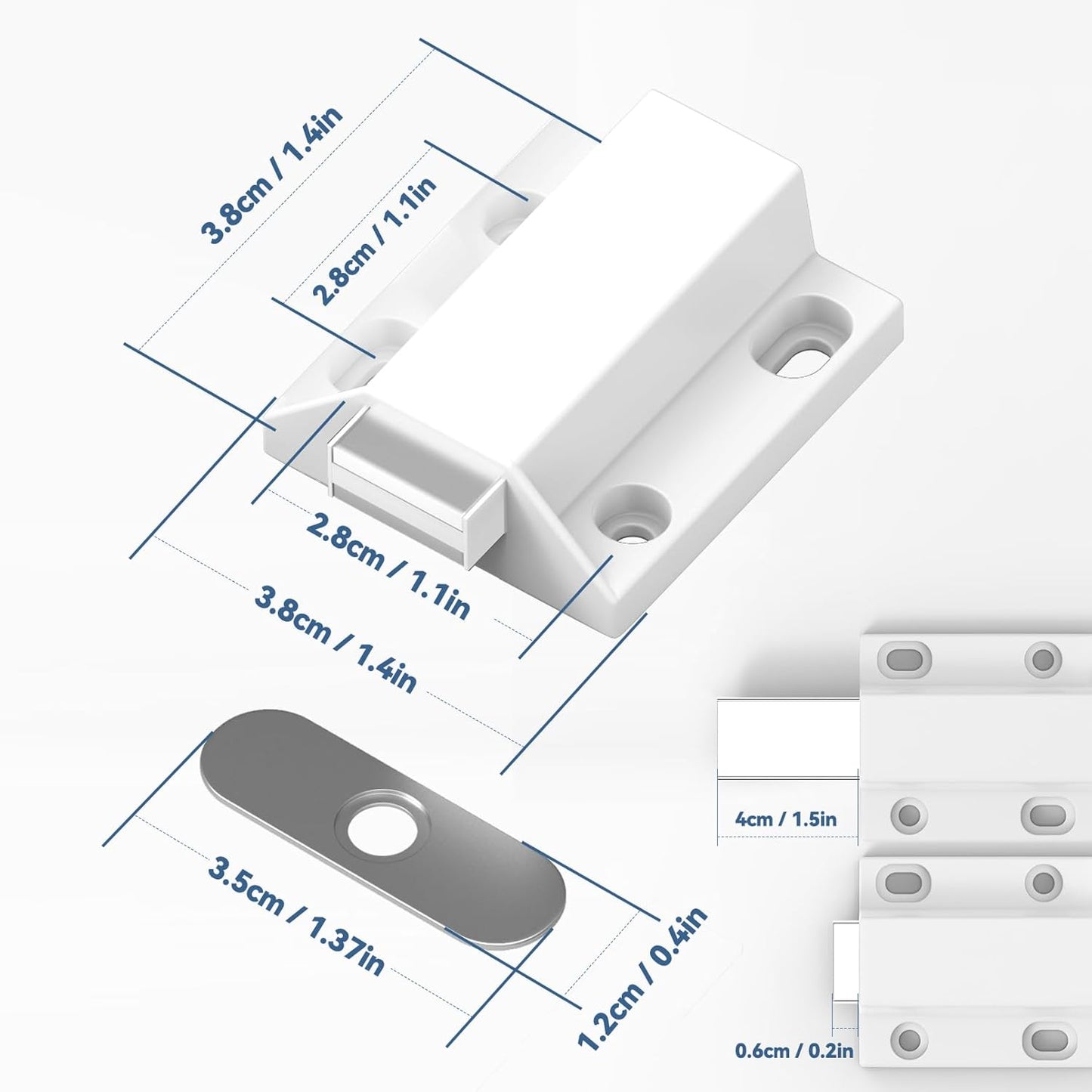 Tonitrui Magnetic Push Latches - Easy Installation Touch Latches for Cabinet Doors - Pack of 12 White Latches