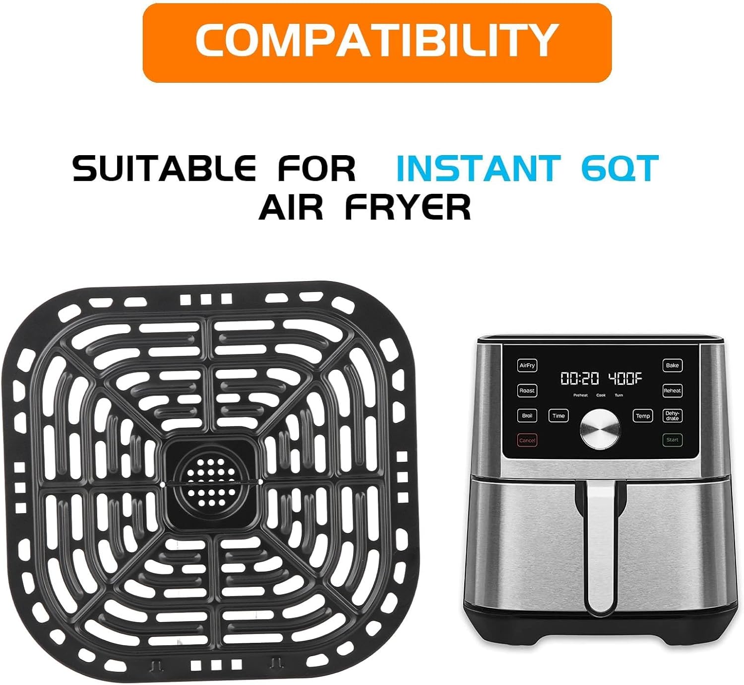 TOPINCN Stainless Steel Air Fryer Grill Crisper Plate - Replacement Tray for Air Fryer (24x23cm)