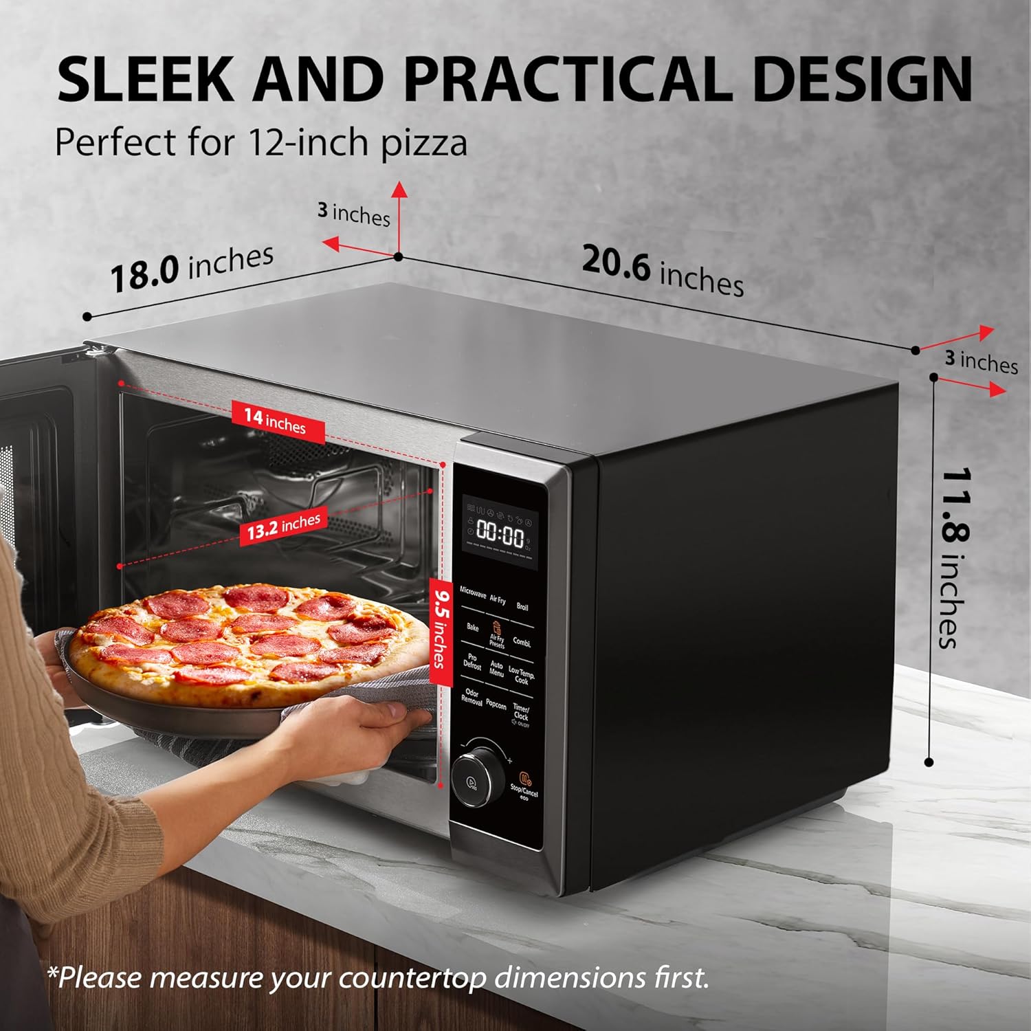 TOSHIBA 8-in-1 Air Fryer Combo Microwave Oven with Convection, Broil, Odor Removal, Mute Function - 1.0 Cu.ft, Black Stainless Steel