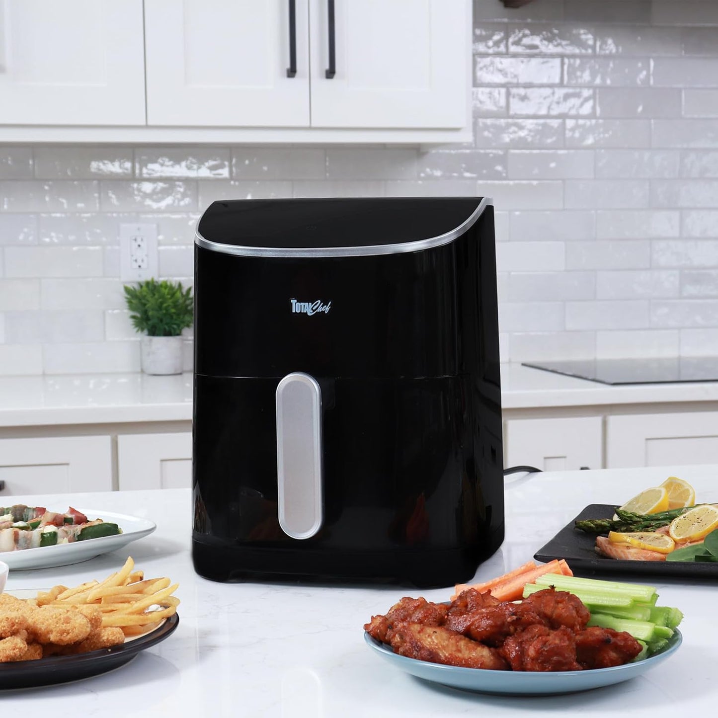 Total Chef 5 Quart Air Fryer - 1700W High Power Digital Touchscreen, 8 Preset Cooking Functions, Non-Stick Basket, Oil-Free Healthy Frying, Family-Sized, Easy to Clean - Black