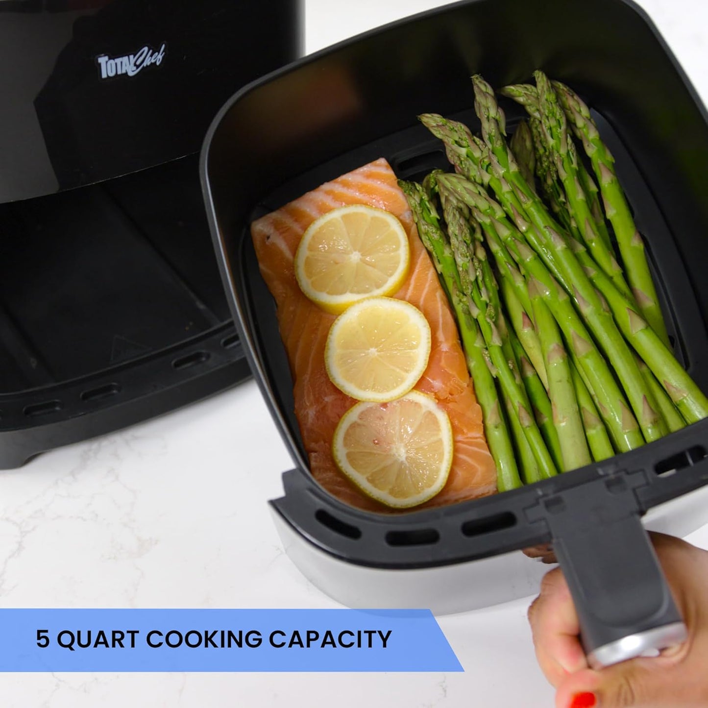 Total Chef 5 Quart Air Fryer - 1700W High Power Digital Touchscreen, 8 Preset Cooking Functions, Non-Stick Basket, Oil-Free Healthy Frying, Family-Sized, Easy to Clean - Black