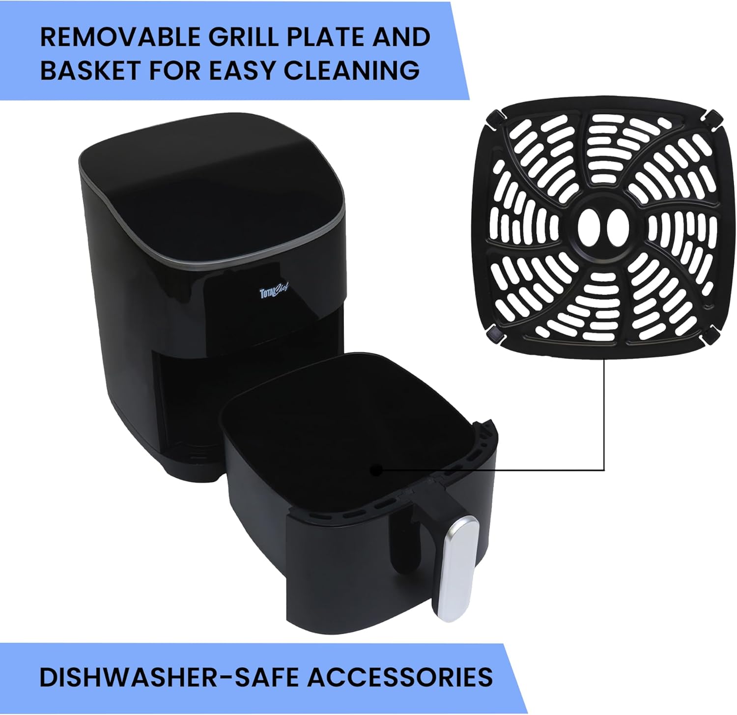 Total Chef 5 Quart Air Fryer - 1700W High Power Digital Touchscreen, 8 Preset Cooking Functions, Non-Stick Basket, Oil-Free Healthy Frying, Family-Sized, Easy to Clean - Black
