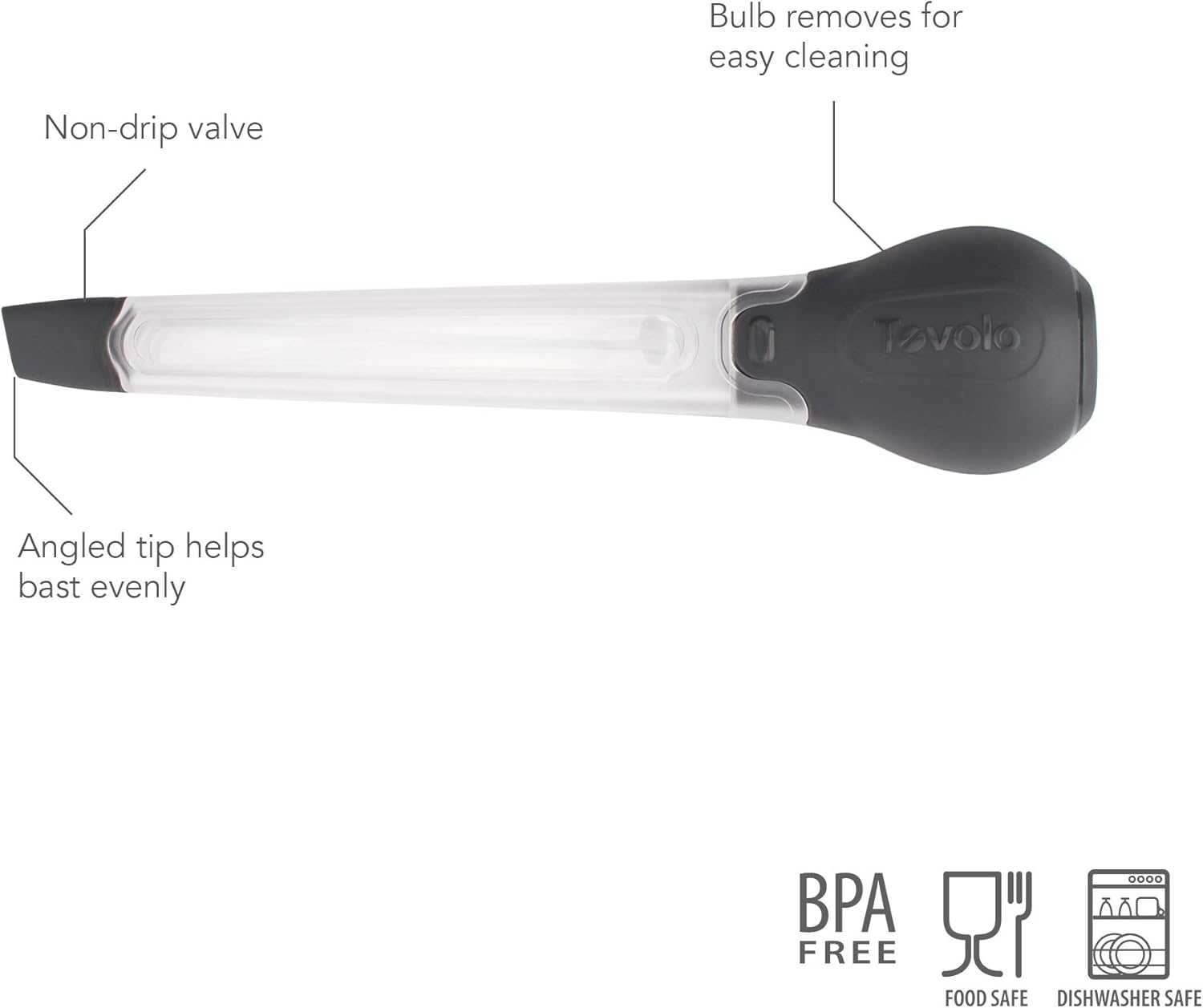 Tovolo Large Angle Tipped Turkey Baster - Dripless & Slim Design for Drawer Storage - Dishwasher-Safe & BPA-Free