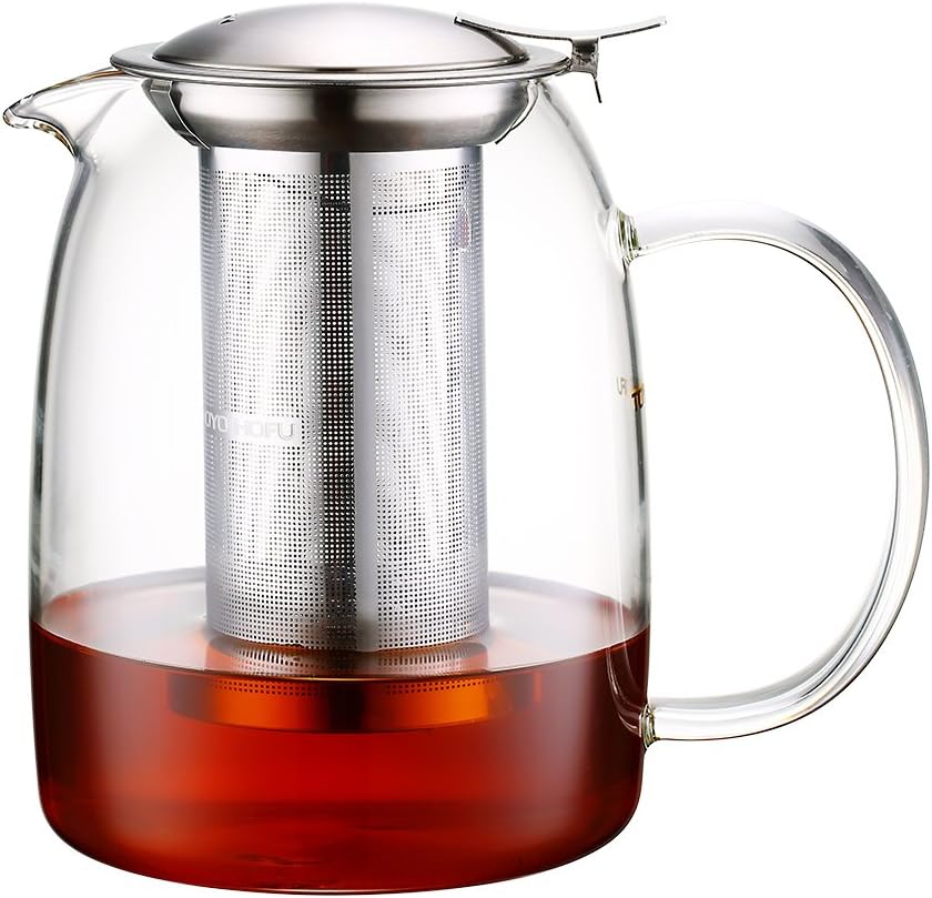 TOYO HOFU Glass Tea Pot with Infuser and Lid - Stovetop Safe - Heat Resistant - 1000ml/35oz - Perfect Gift for Tea Lovers