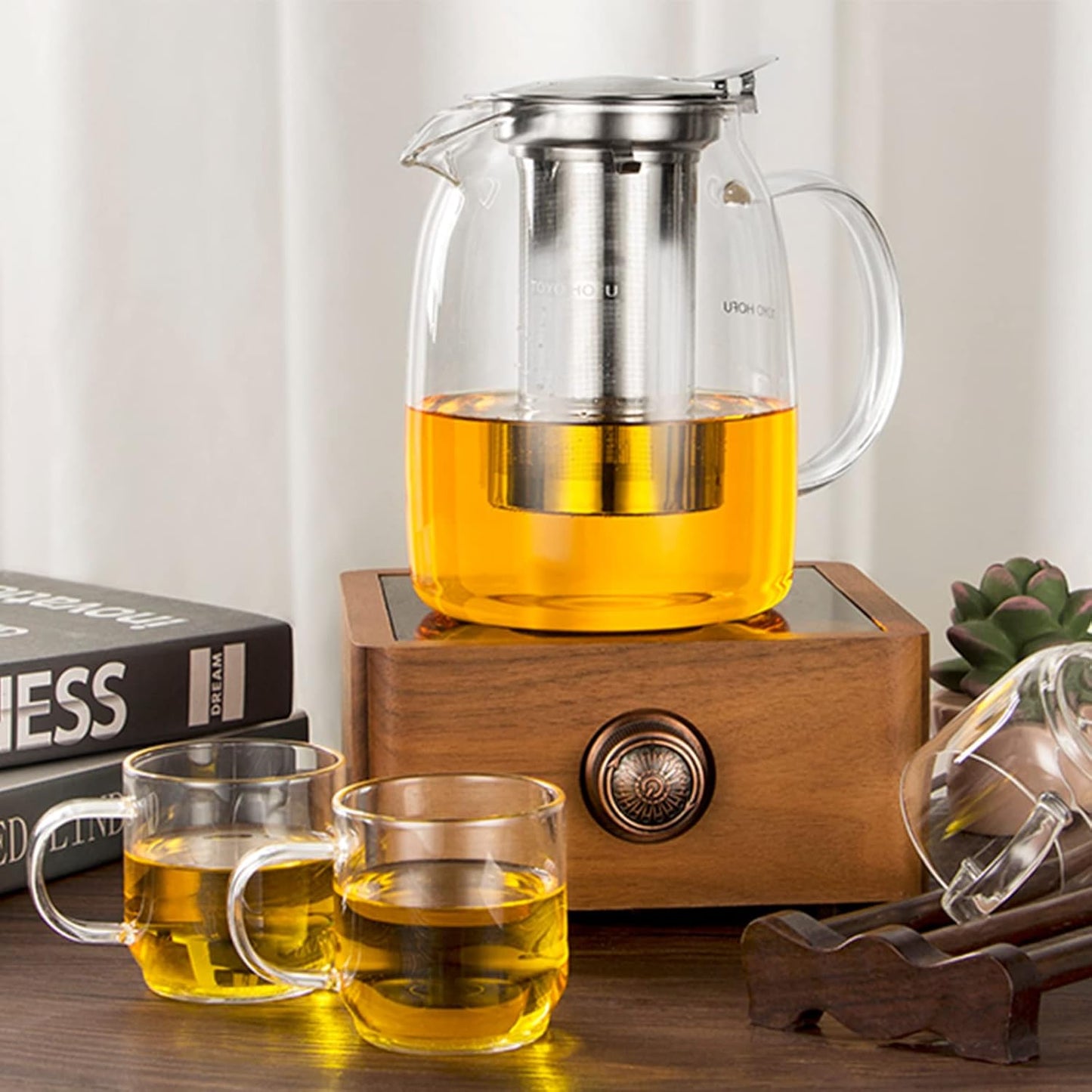 TOYO HOFU Glass Tea Pot with Infuser and Lid - Stovetop Safe - Heat Resistant - 1000ml/35oz - Perfect Gift for Tea Lovers