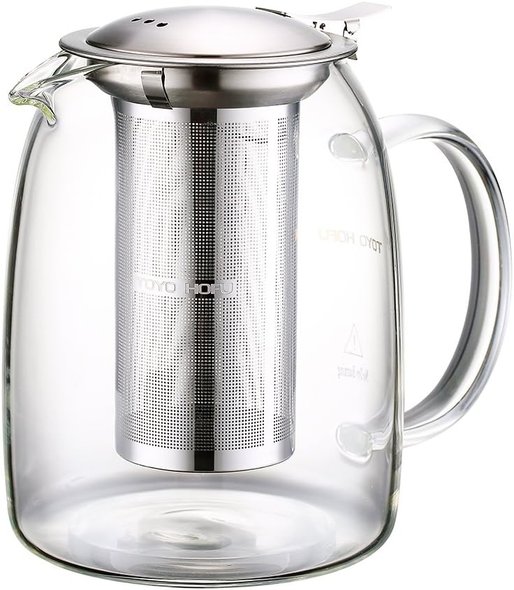 TOYO HOFU Glass Tea Pot with Infuser and Lid - Stovetop Safe - Heat Resistant - 1000ml/35oz - Perfect Gift for Tea Lovers