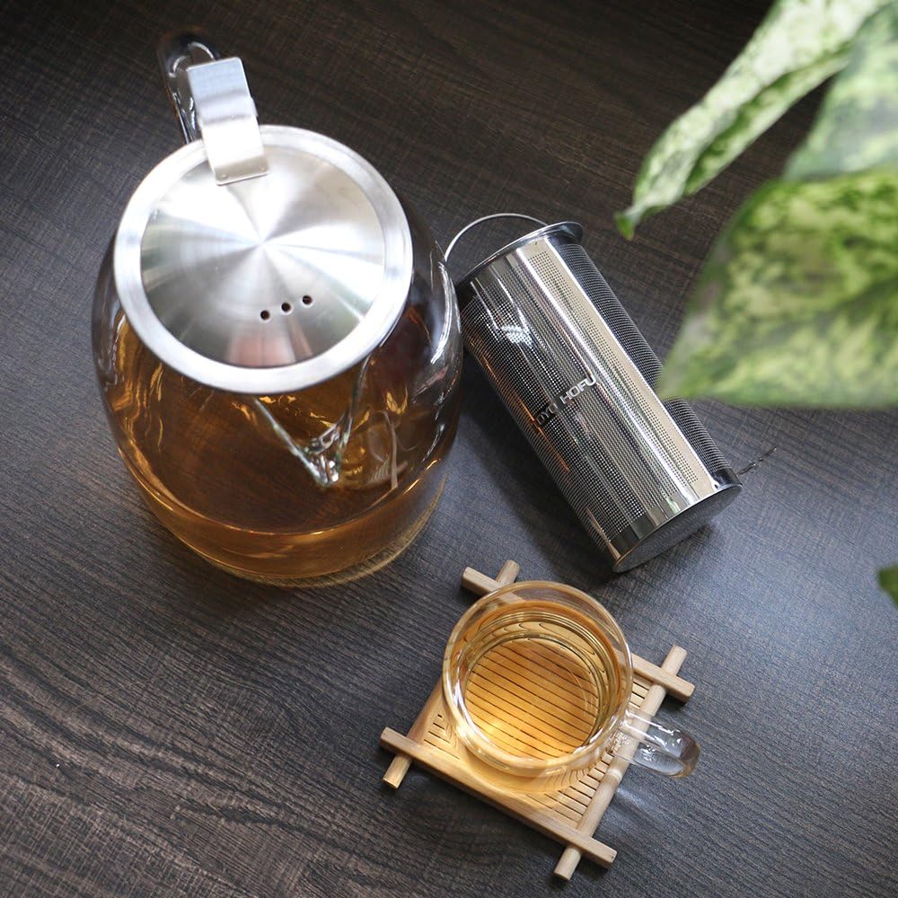 TOYO HOFU Glass Tea Pot with Infuser and Lid - Stovetop Safe - Heat Resistant - 1000ml/35oz - Perfect Gift for Tea Lovers