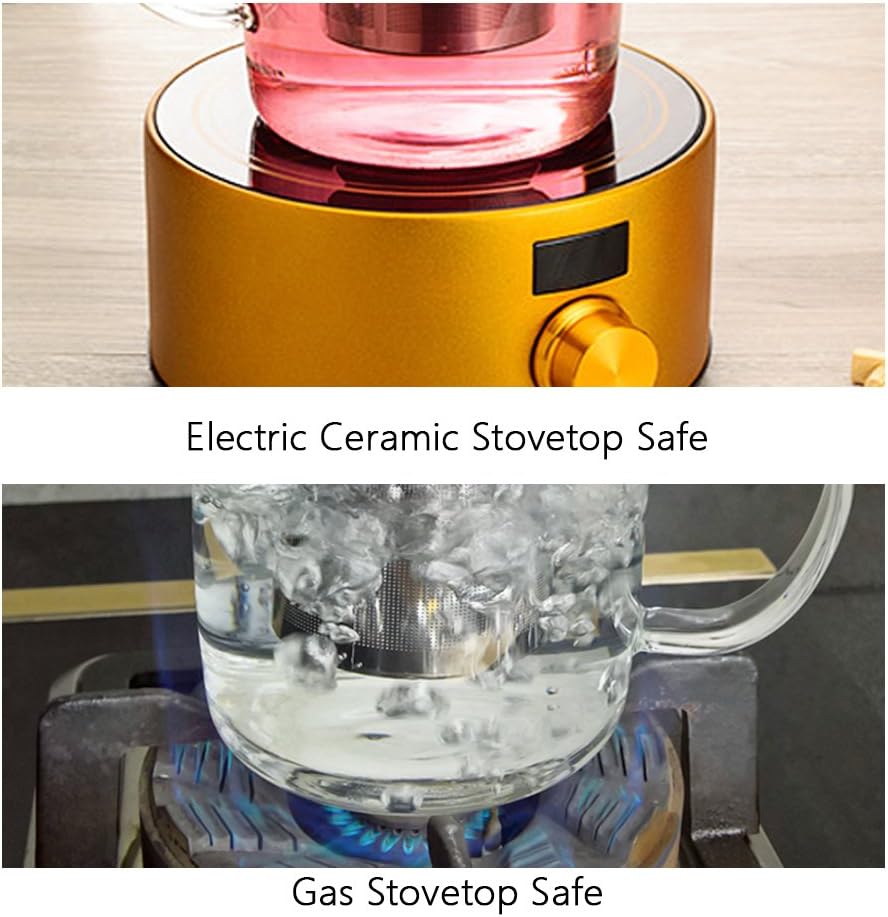 TOYO HOFU Glass Tea Pot with Infuser and Lid - Stovetop Safe - Heat Resistant - 1000ml/35oz - Perfect Gift for Tea Lovers