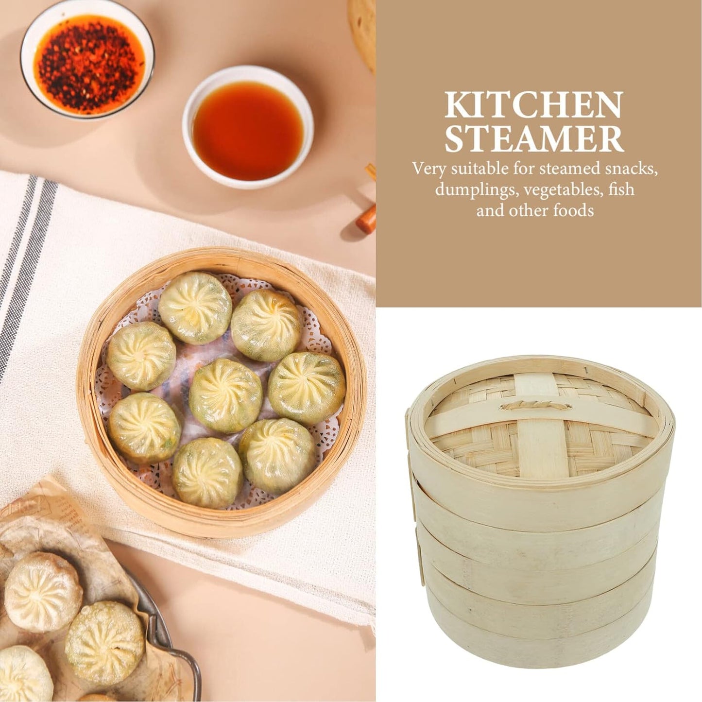 Traditional Chinese Bao Steamer Set - Includes Steam Basket, Egg Steamer, and Cookware for Steamed Buns and Dim Sum