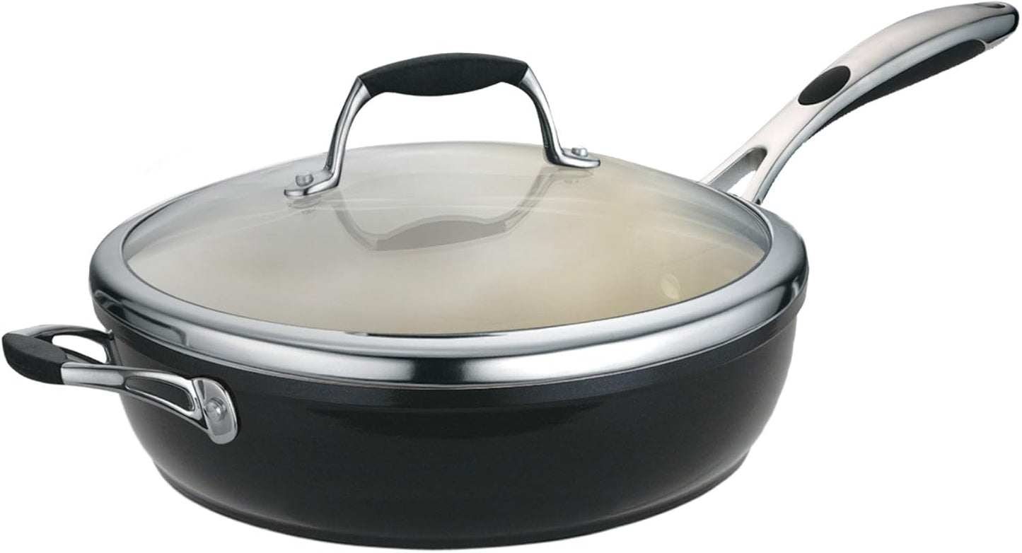 Tramontina Gourmet 11-inch Ceramic Deep Skillet with Lid, Non-Stick Frying Pan, Metallic Black, Made in Italy