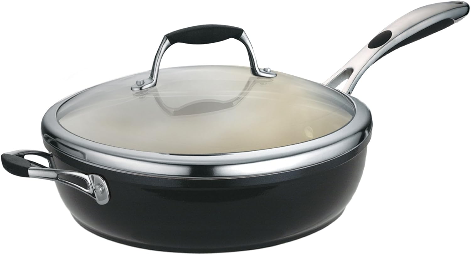 Tramontina Gourmet 11-inch Ceramic Deep Skillet with Lid, Non-Stick Frying Pan, Metallic Black, Made in Italy
