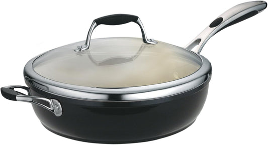 Tramontina Gourmet 11-inch Ceramic Deep Skillet with Lid, Non-Stick Frying Pan, Metallic Black, Made in Italy