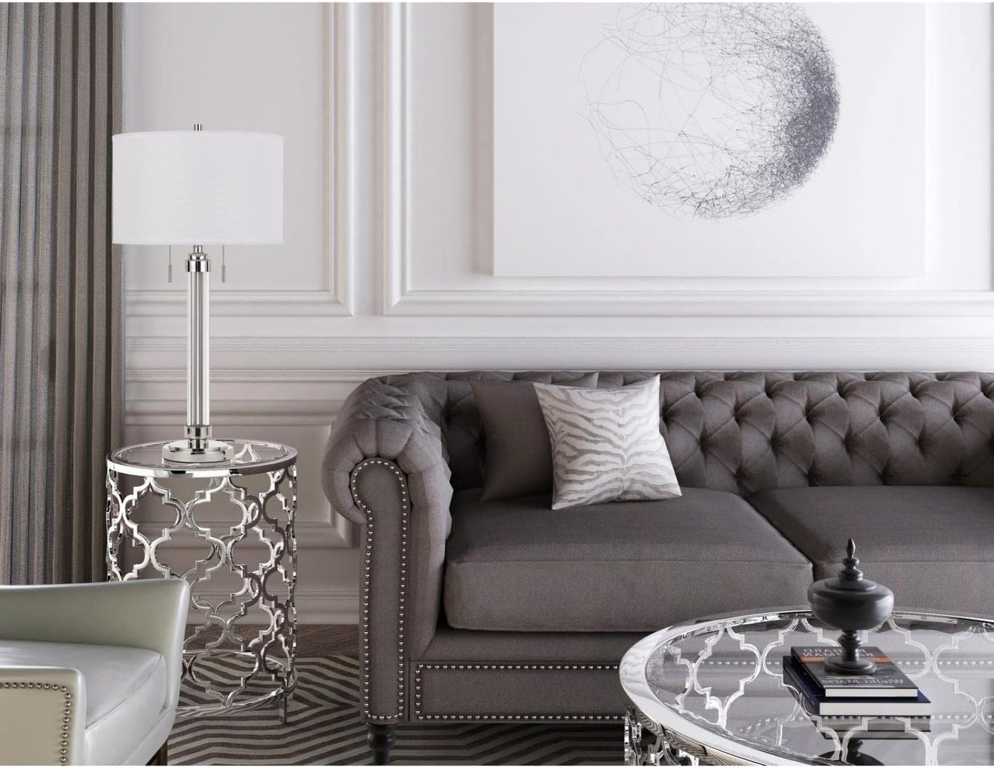 Transitional Two Light Table Lamp from Montilla Collection in Pewter, Nickel, Silver Finish - 16.00 inches