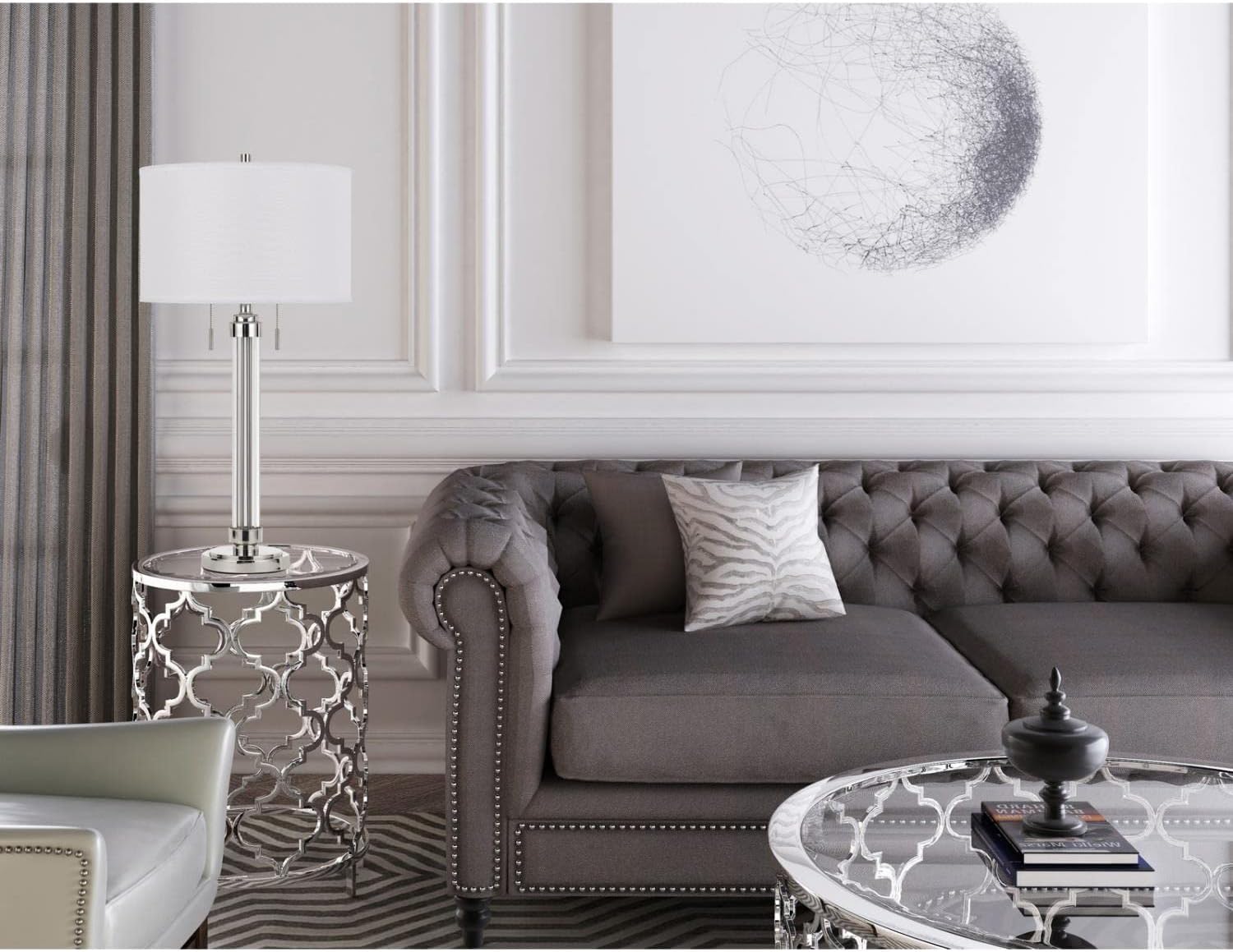 Transitional Two Light Table Lamp from Montilla Collection in Pewter, Nickel, Silver Finish - 16.00 inches