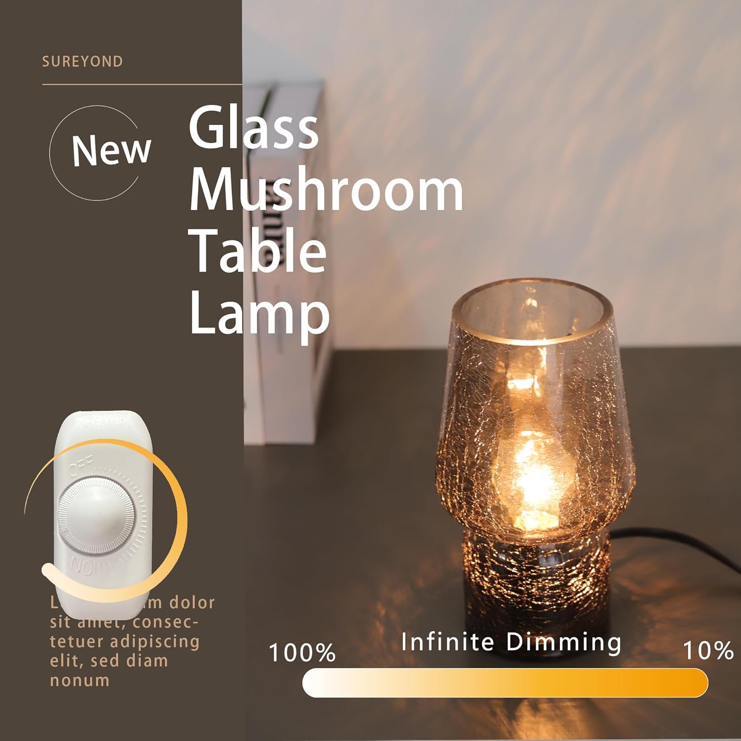 Translucent Raindrop Mushroom Table Lamp - Small Cute Nightstand Light for Bedrooms and Kitchens - Perfect Gift for Girls - Black Color