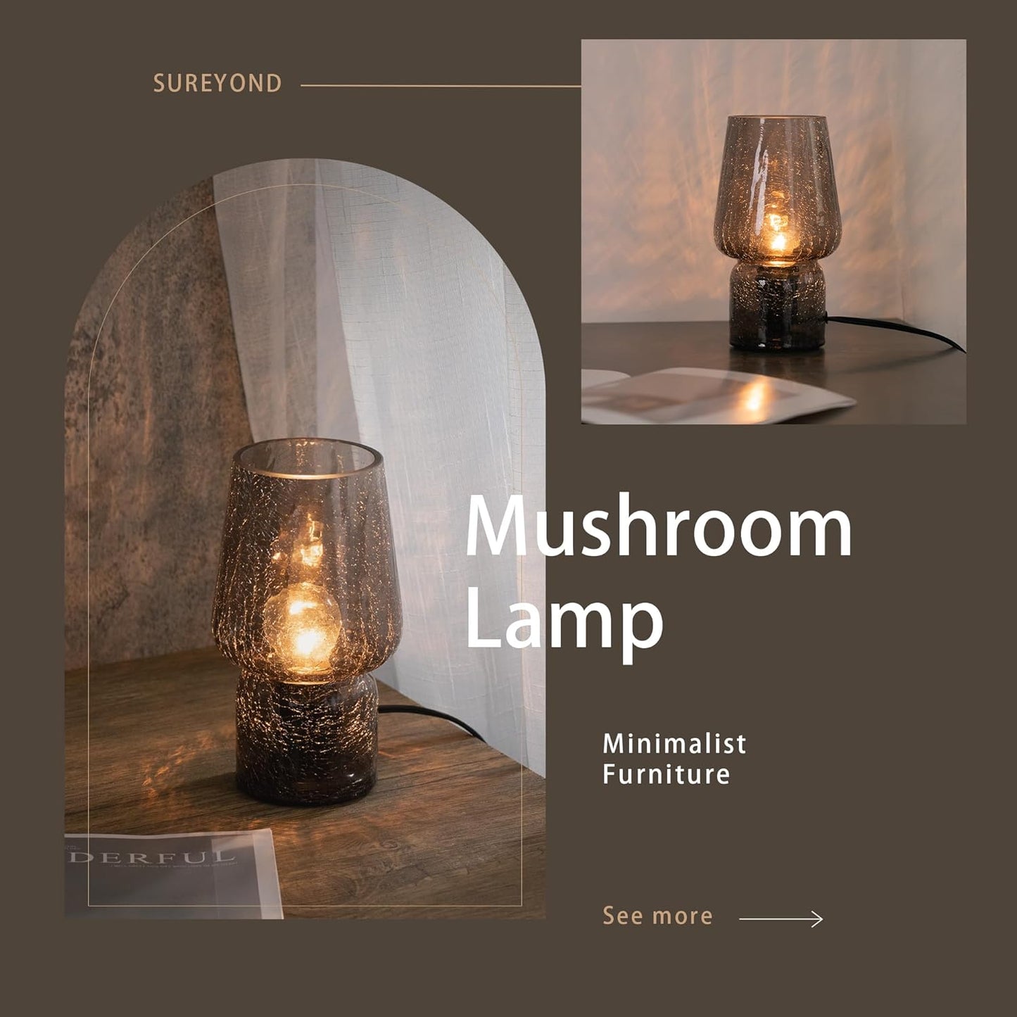 Translucent Raindrop Mushroom Table Lamp - Small Cute Nightstand Light for Bedrooms and Kitchens - Perfect Gift for Girls - Black Color