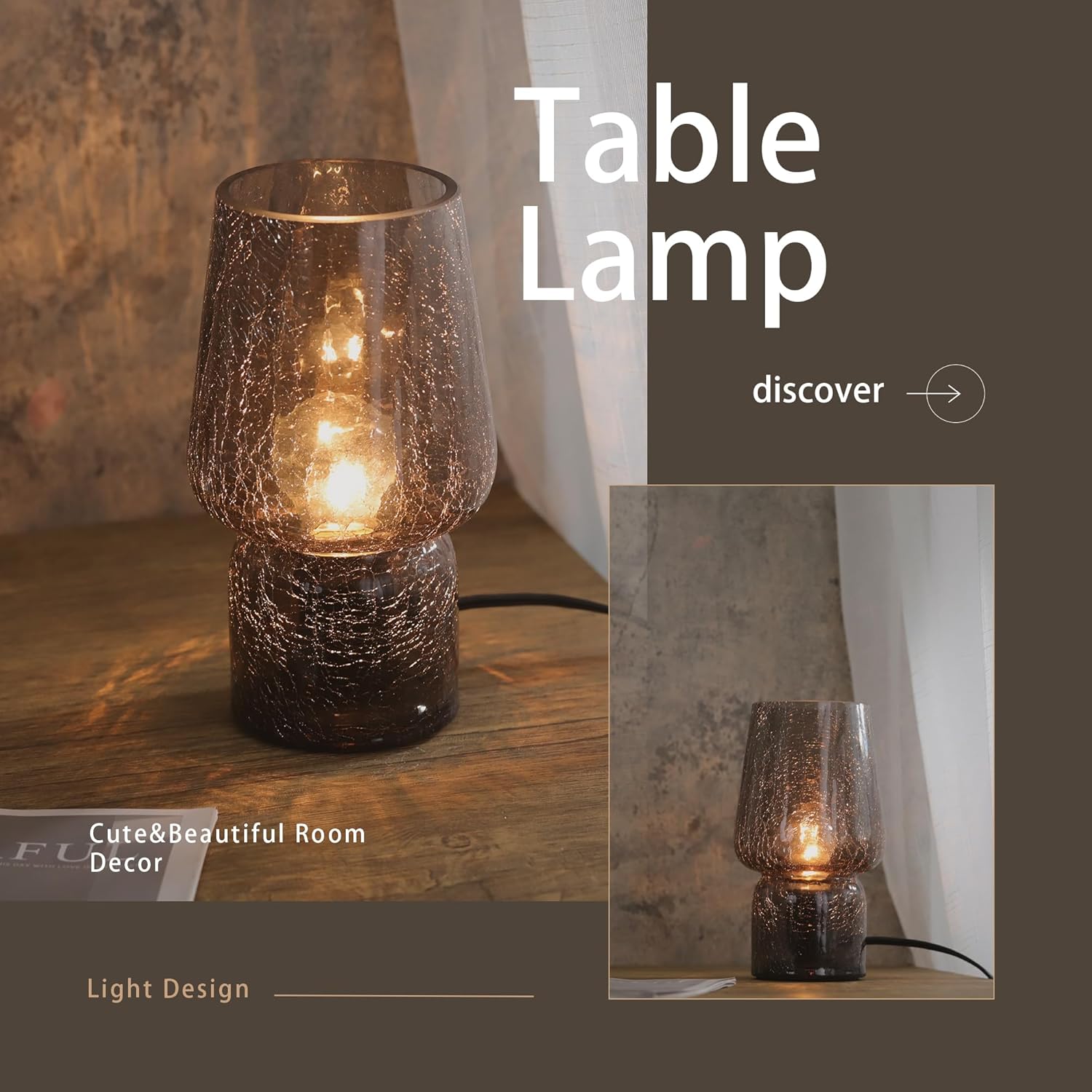 Translucent Raindrop Mushroom Table Lamp - Small Cute Nightstand Light for Bedrooms and Kitchens - Perfect Gift for Girls - Black Color