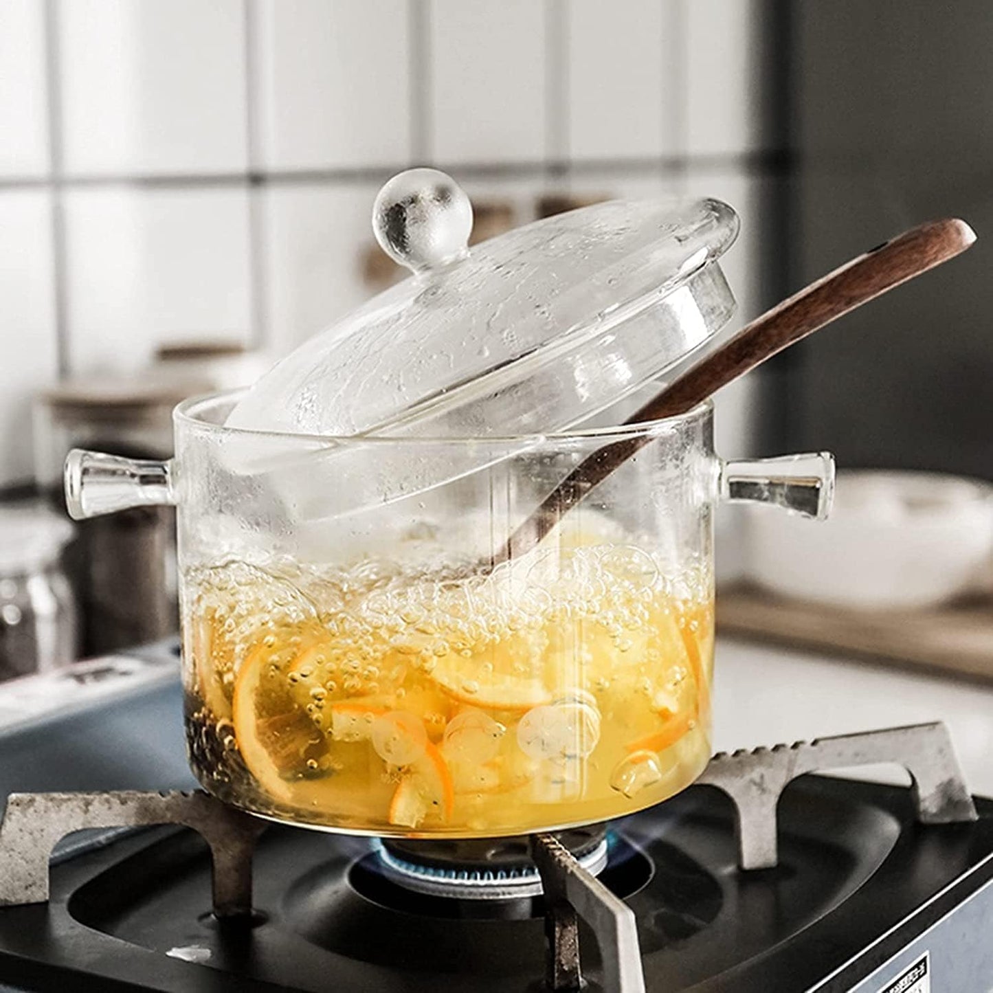 Transparent Glass Saucepan with Cover - 2.5L Borosilicate Nonstick Pot for Stovetop Cooking of Pasta, Noodles, Chocolate - Heat-Resistant Milk Pan