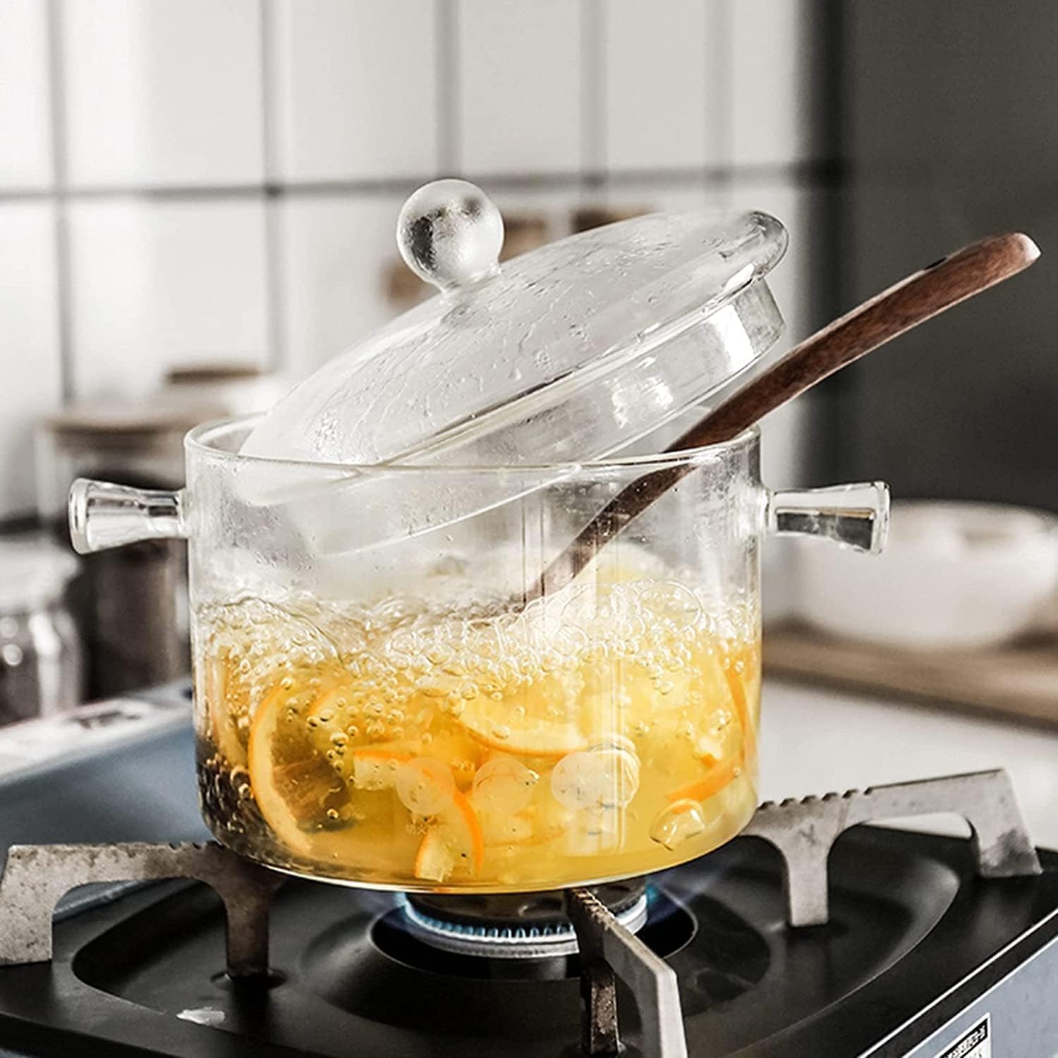 Transparent Glass Saucepan with Cover - 2.5L Borosilicate Nonstick Pot for Stovetop Cooking of Pasta, Noodles, Chocolate - Heat-Resistant Milk Pan