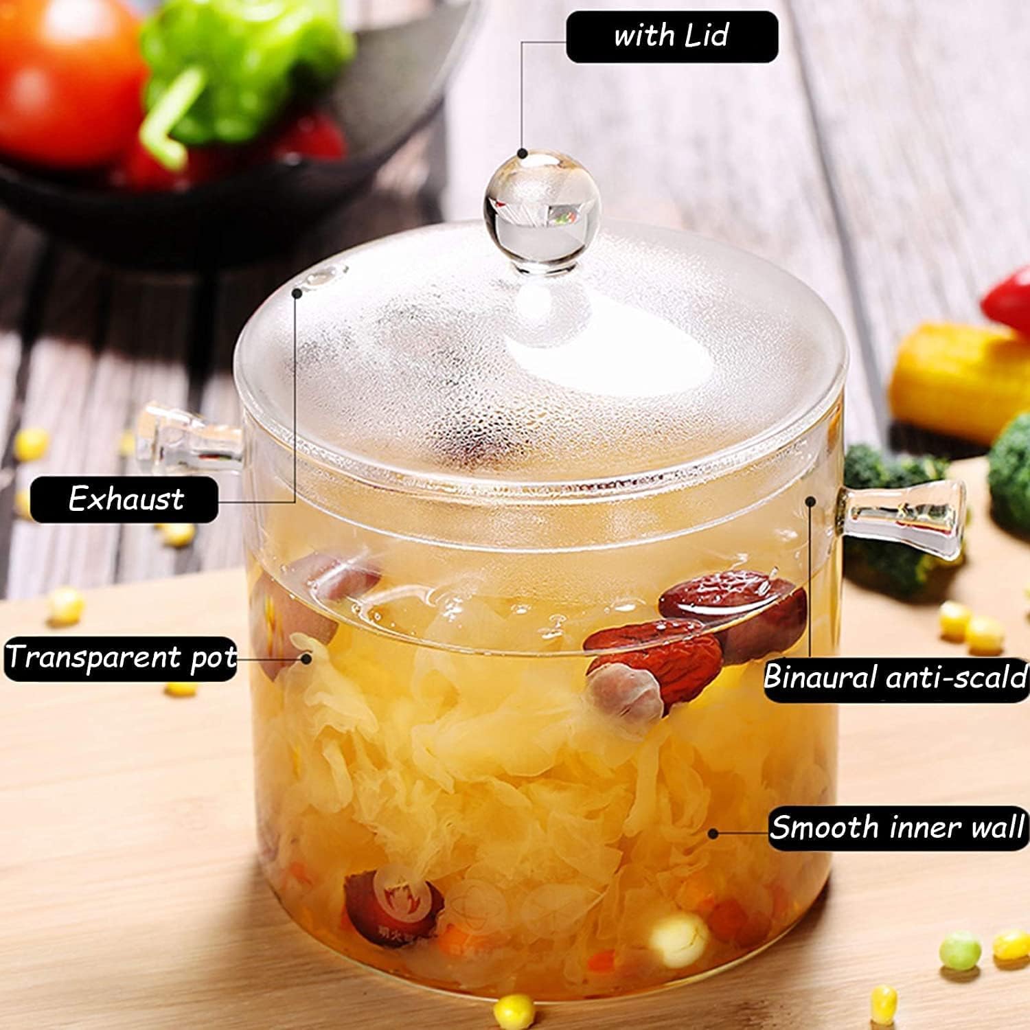 Transparent Glass Saucepan with Cover - 2.5L Borosilicate Nonstick Pot for Stovetop Cooking of Pasta, Noodles, Chocolate - Heat-Resistant Milk Pan