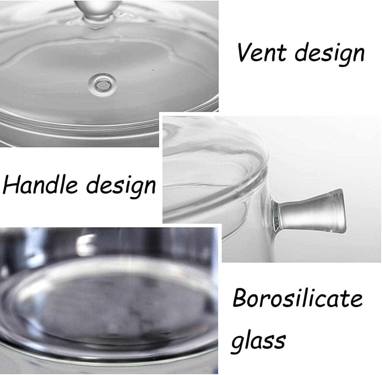 Transparent Glass Saucepan with Cover - 2.5L Borosilicate Nonstick Pot for Stovetop Cooking of Pasta, Noodles, Chocolate - Heat-Resistant Milk Pan