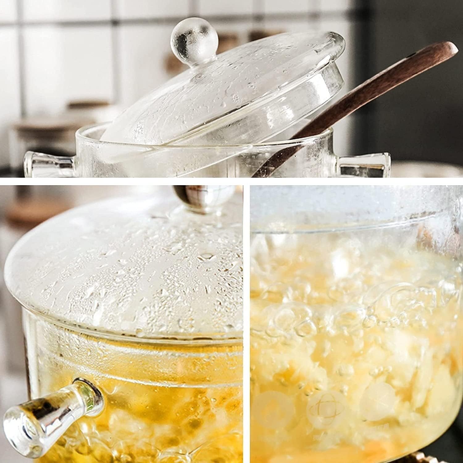 Transparent Glass Saucepan with Cover - 2.5L Borosilicate Nonstick Pot for Stovetop Cooking of Pasta, Noodles, Chocolate - Heat-Resistant Milk Pan