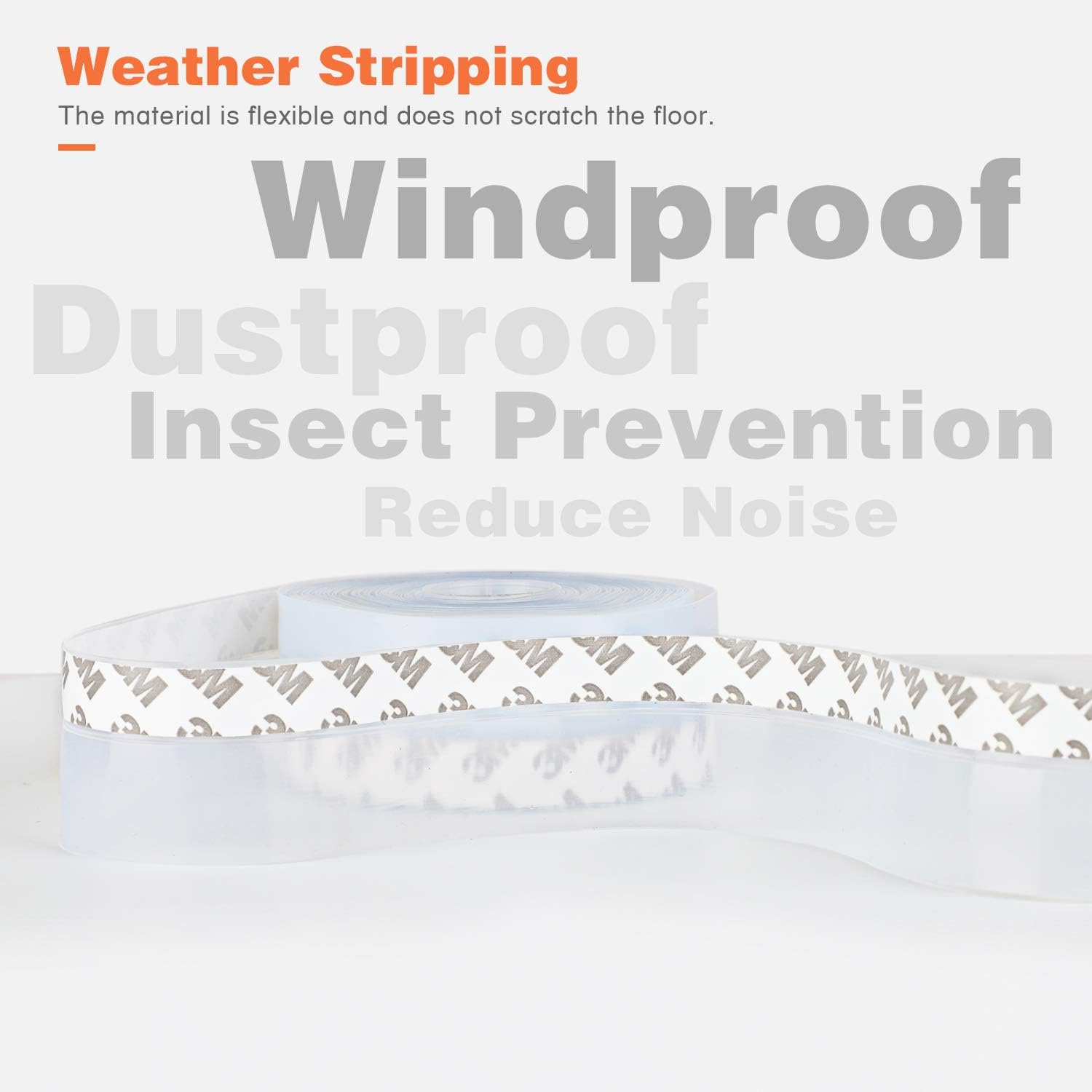 Transparent Silicone Seal Strip - 26 Feet Door Weather Stripping & Draft Stopper Tape for Windows, Doors, Shower Glass - Adhesive Sealant for Gaps (45MM)