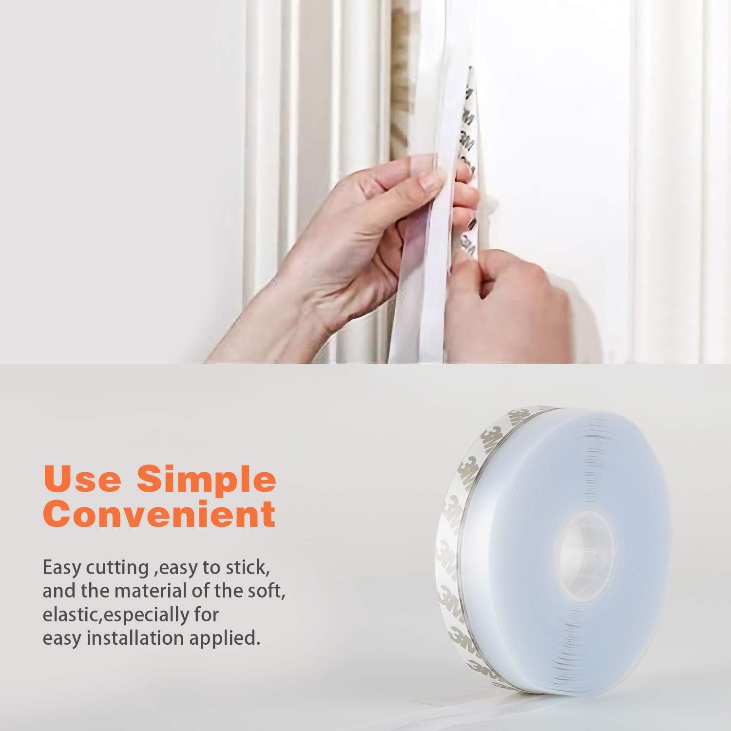 Transparent Silicone Seal Strip - 26 Feet Door Weather Stripping & Draft Stopper Tape for Windows, Doors, Shower Glass - Adhesive Sealant for Gaps (45MM)