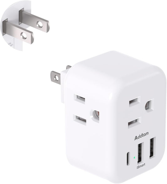 Travel Adapter for USA to Japan, Addtam 2 Prong to 3 Prong Outlet Converter with 3 AC Outlets and 3 USB Ports (1 USB C), Type A Plug for Canadian, Mexican, Philippine, and Peruvian Travelers