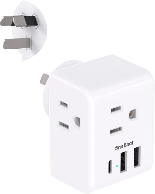 Travel Adapter US to Australia & NZ with 3 Outlets & 3 USB Ports - Type I Plug for USA, Australia, Argentina, China - One Beat Adapter