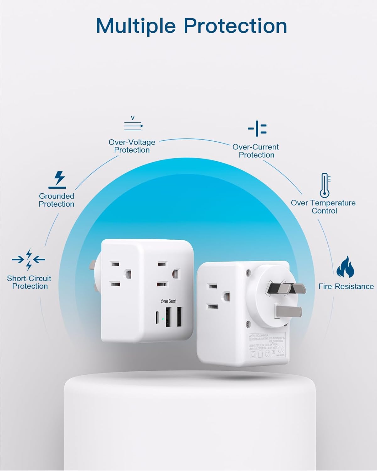 Travel Adapter US to Australia & NZ with 3 Outlets & 3 USB Ports - Type I Plug for USA, Australia, Argentina, China - One Beat Adapter