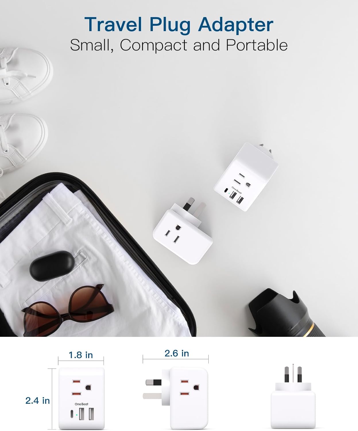 Travel Adapter US to Australia & NZ with 3 Outlets & 3 USB Ports - Type I Plug for USA, Australia, Argentina, China - One Beat Adapter