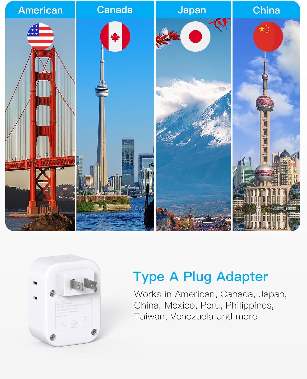 Travel Essentials: HANYCONY US to Japan Plug Adapter with 4 Outlets and 4 USB Ports, Type A Plug Adapter for American Travelers