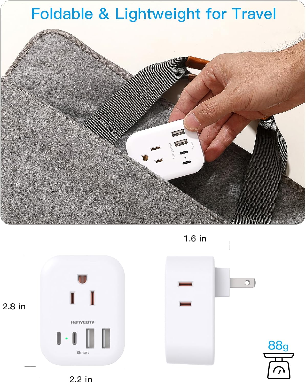 Travel Essentials: HANYCONY US to Japan Plug Adapter with 4 Outlets and 4 USB Ports, Type A Plug Adapter for American Travelers