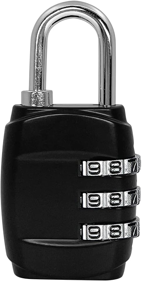 Travel Security: FIVKLEMNZ 3-Digit Combination Luggage Locks - Approved Mini Padlocks for Suitcases, Lockers, Gym, and Bikes - Black