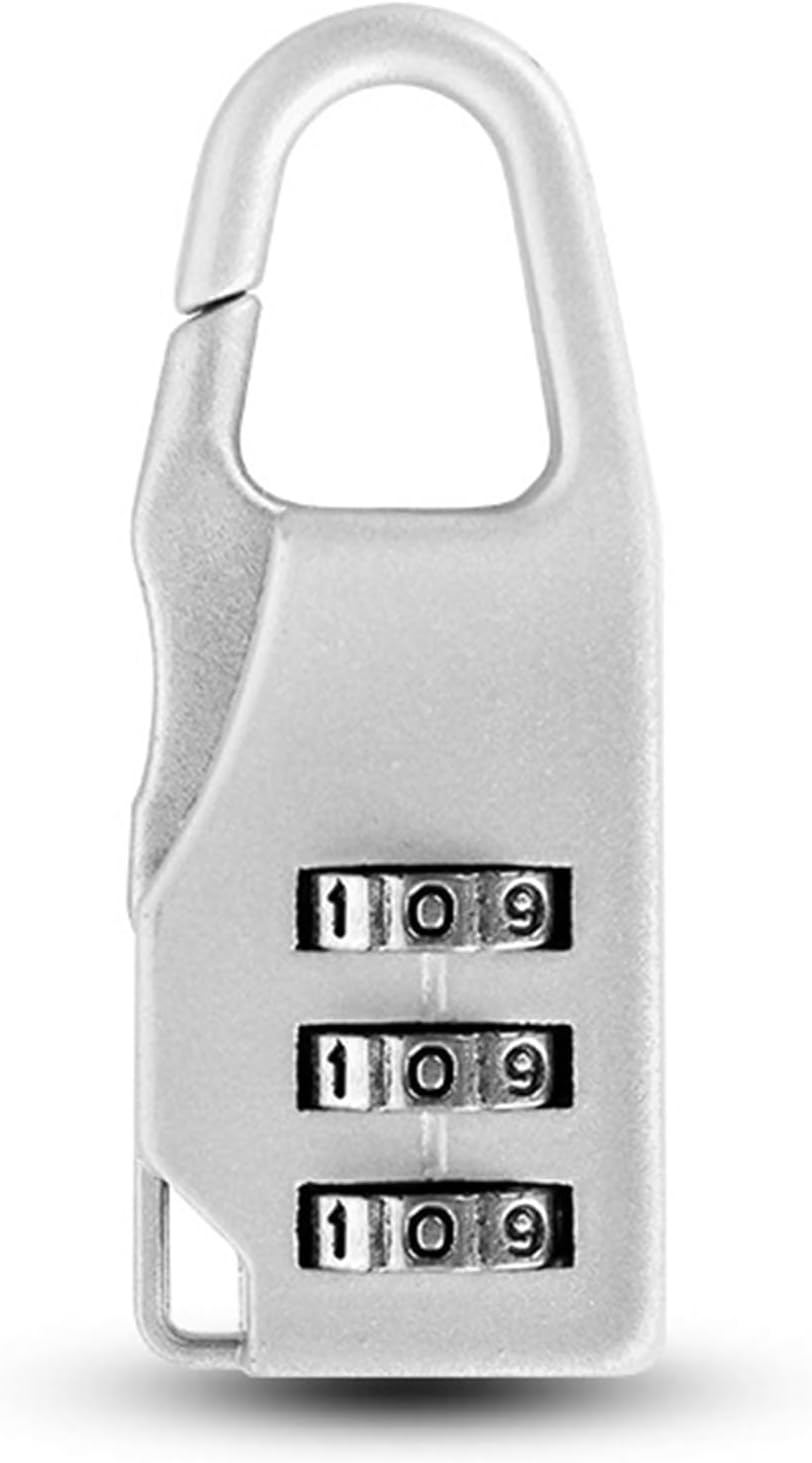Travel Security Small Padlock with 3-Digit Code for Suitcases & Bags - Resettable Combination Lock (5.5x1.2x2.1cm, Silver)