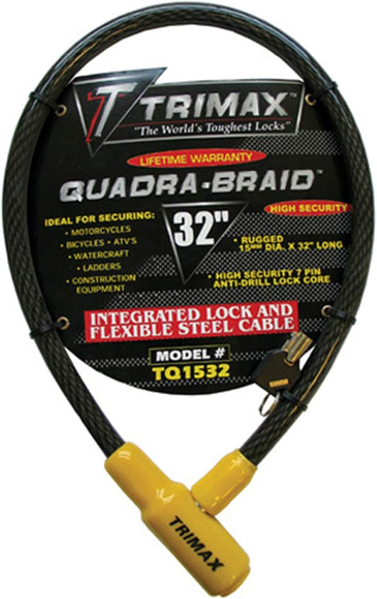 Trimax TQ1532 Trimaflex Keyed Cable Lock - Yellow/Black (32" x 15mm) - Weather-Resistant Heavy Duty Security Solution