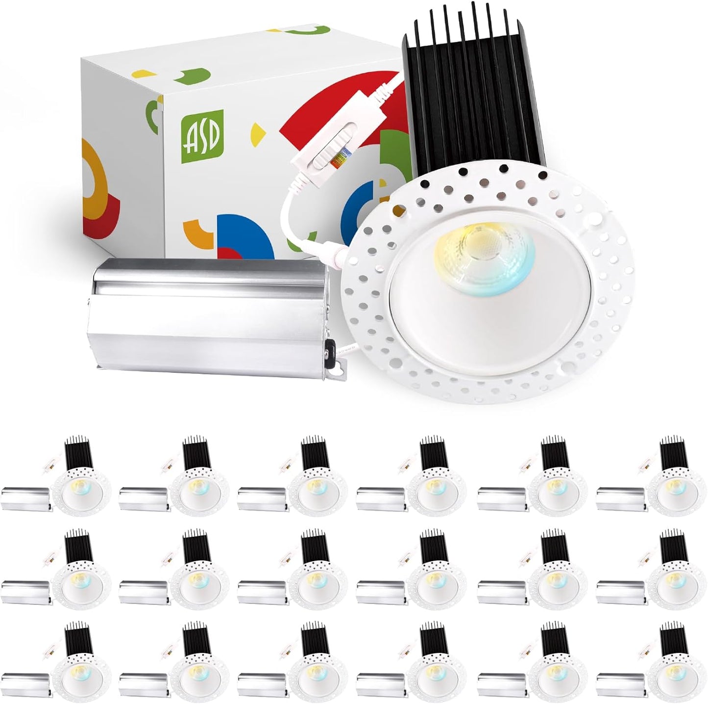 Trimless 2 Inch LED Recessed Lighting 15W Ceiling Light - Round Commercial Downlight (18-Pack)