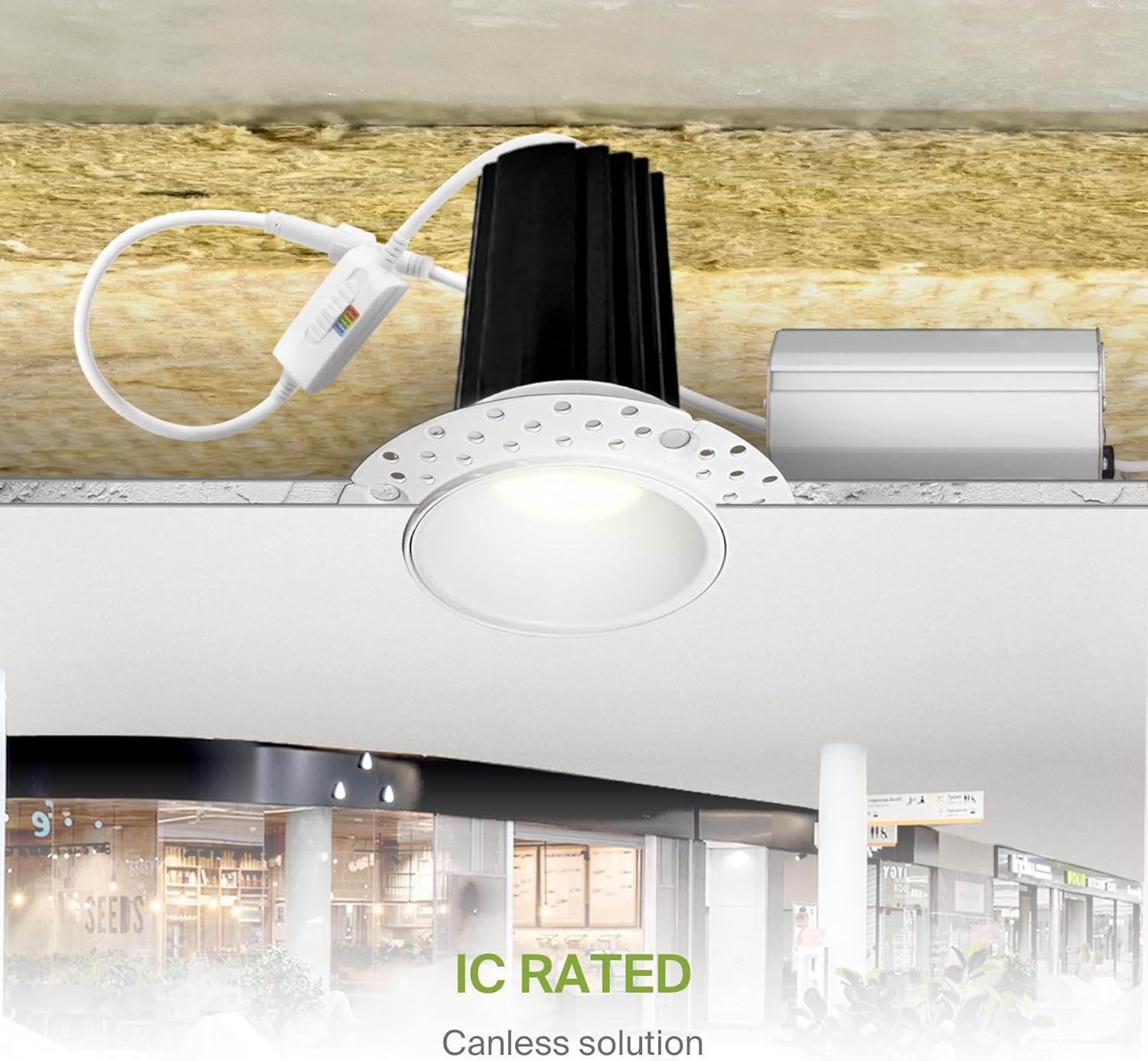 Trimless 2 Inch LED Recessed Lighting 15W Ceiling Light - Round Commercial Downlight (18-Pack)