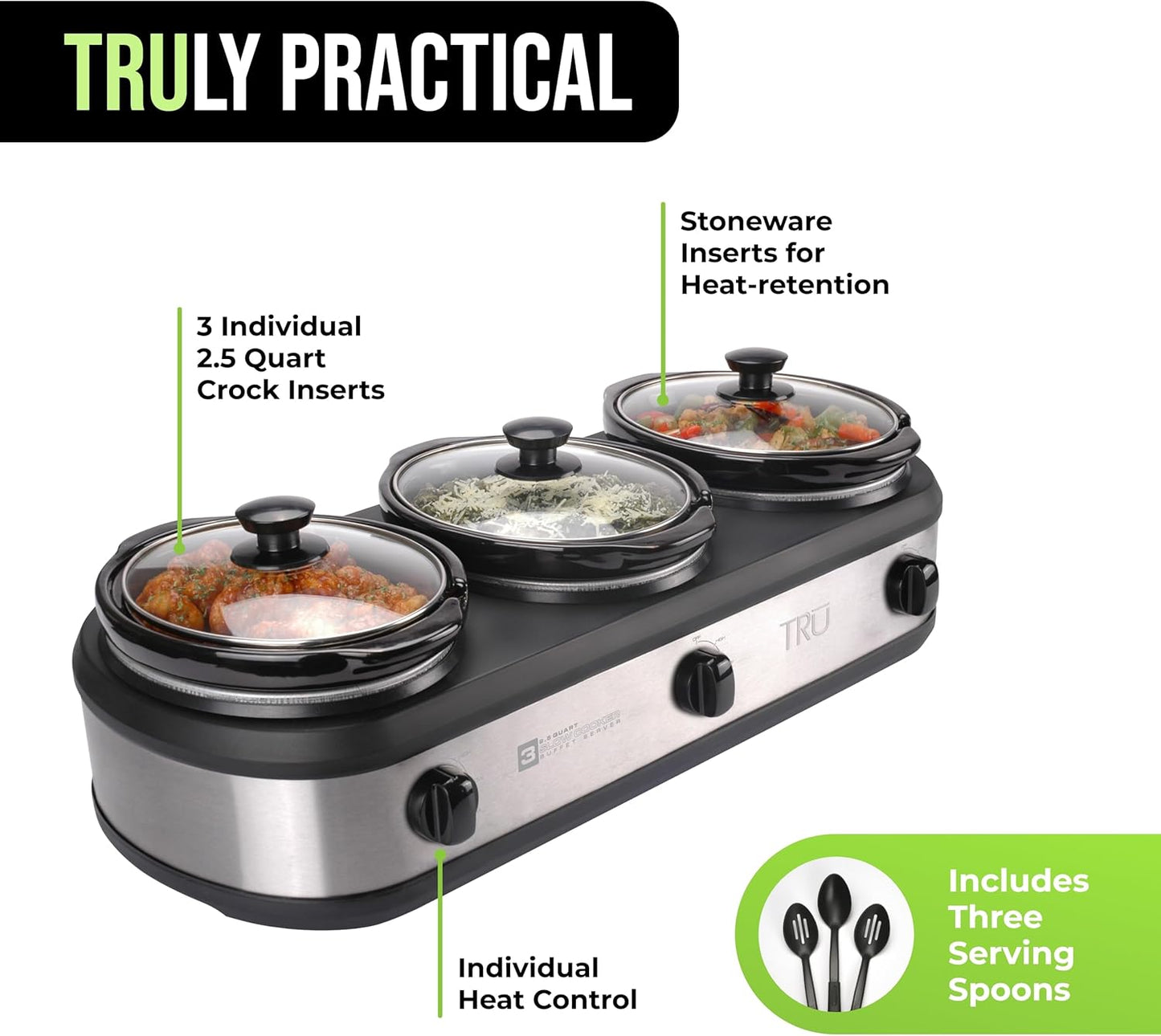 TRU Triple Buffet Server with Three 2-1/2-Quart Removable Inserts - Convenient and Stylish Hosting Solution for Parties and Events